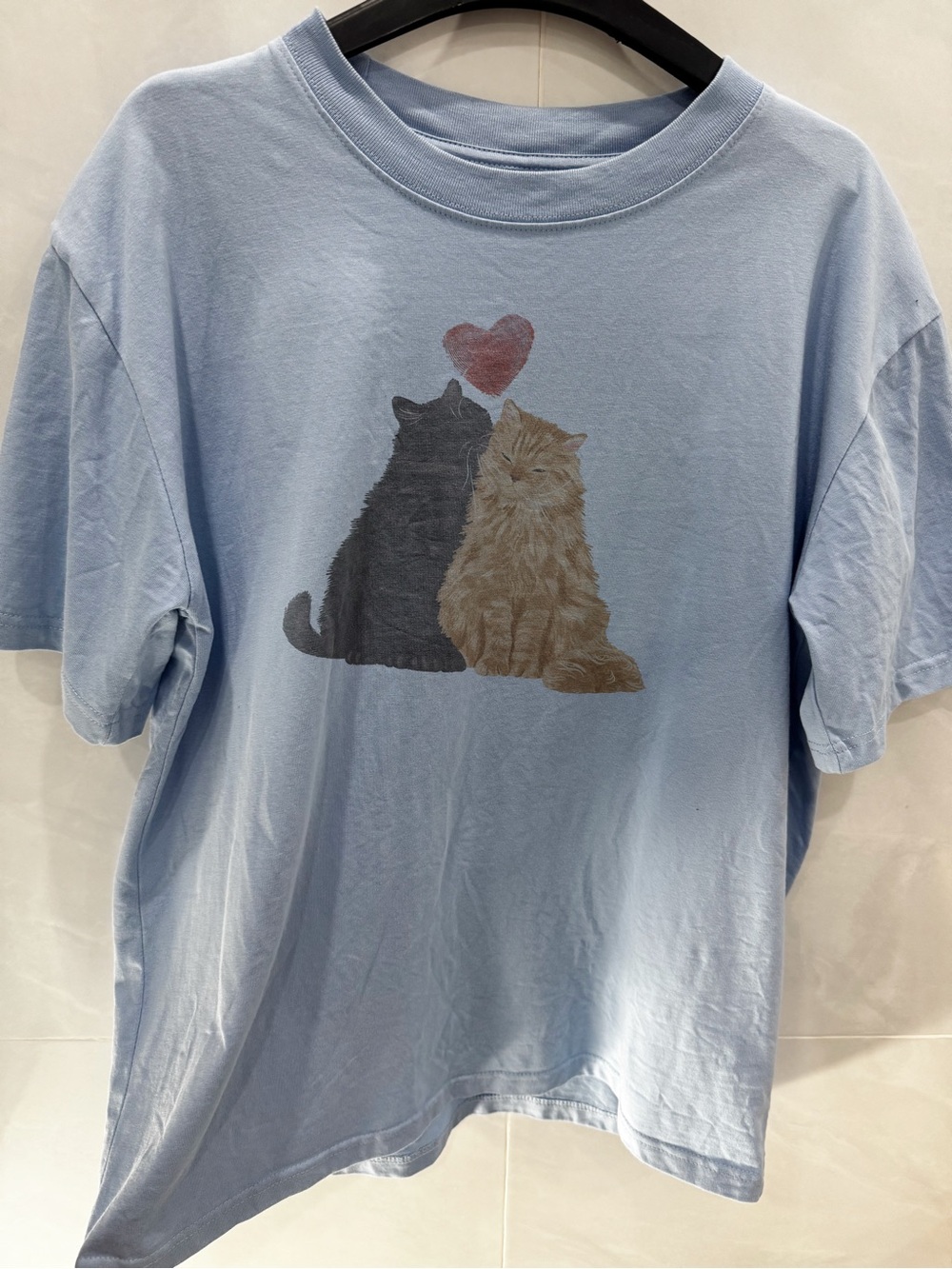 Gildan Light Blue Tee with Black & Tan Cat Graphic